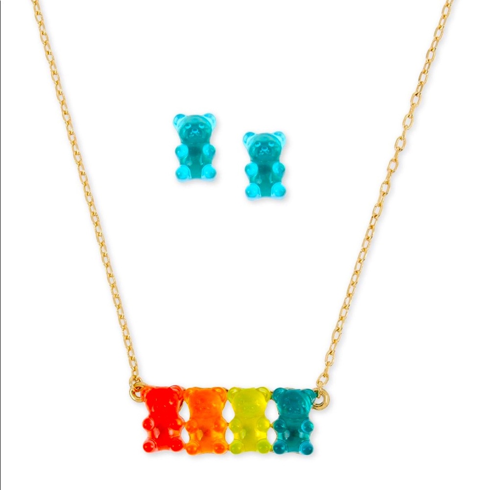 Betsey Johnson ”Gummy Bear” necklace and earrings in rainbow